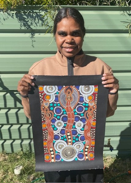 #191 Spiritual Women Dancing (Multi) ALIARA BIRD  : Aboriginal Art: 45xm x 29cm