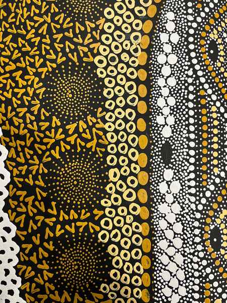 #254 Water Dreaming Ngapa (Earth) JANET LONG NAKAMARRA Aboriginal Art: 88cm x 93cm