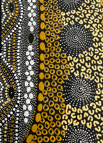 #254 Water Dreaming Ngapa (Earth) JANET LONG NAKAMARRA Aboriginal Art: 88cm x 93cm
