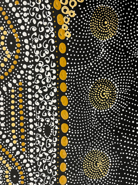 #254 Water Dreaming Ngapa (Earth) JANET LONG NAKAMARRA Aboriginal Art: 88cm x 93cm