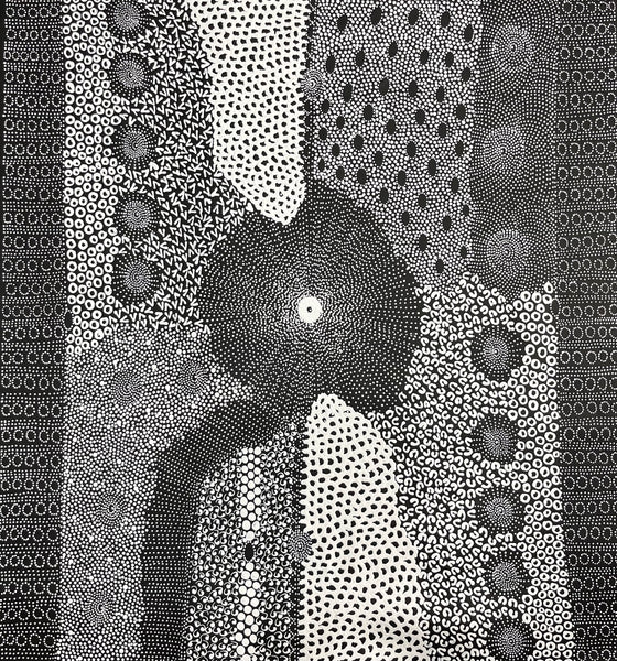 #213 Water Dreaming Ngapa (Blk/Whte) JANET LONG NAKAMARRA Aboriginal Art: 90cm x 97cm