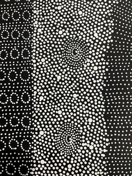 #213 Water Dreaming Ngapa (Blk/Whte) JANET LONG NAKAMARRA Aboriginal Art: 90cm x 97cm