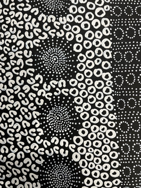 #213 Water Dreaming Ngapa (Blk/Whte) JANET LONG NAKAMARRA Aboriginal Art: 90cm x 97cm
