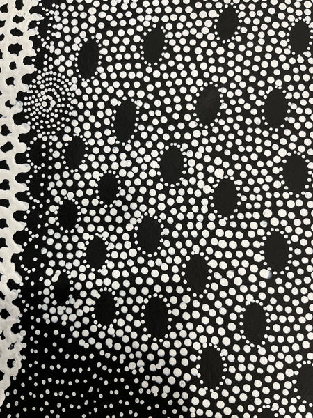 #213 Water Dreaming Ngapa (Blk/Whte) JANET LONG NAKAMARRA Aboriginal Art: 90cm x 97cm