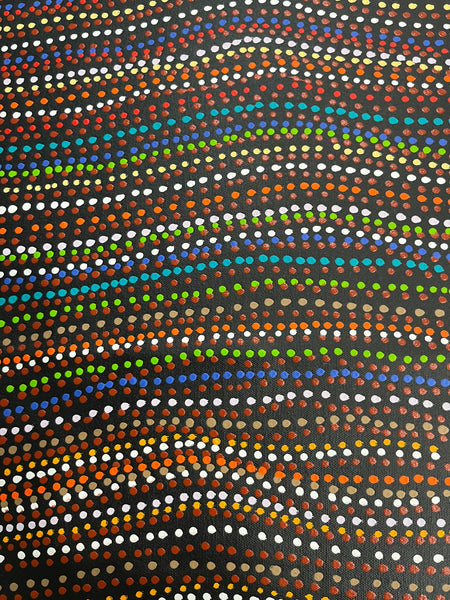 #126 Brown Dingo Dreaming (Desert Reds) - LANITA NUMINA Aboriginal Art:  44cm x 156cm