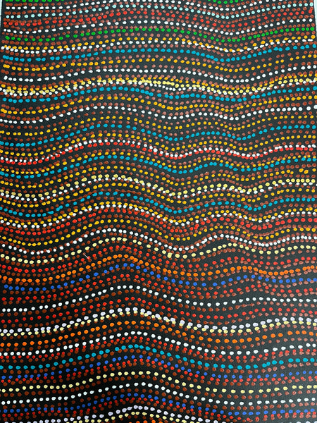 #126 Brown Dingo Dreaming (Desert Reds) - LANITA NUMINA Aboriginal Art:  44cm x 156cm