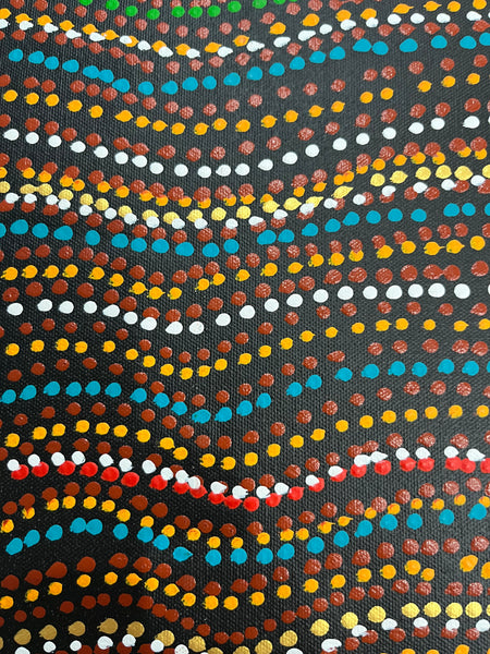#126 Brown Dingo Dreaming (Desert Reds) - LANITA NUMINA Aboriginal Art:  44cm x 156cm