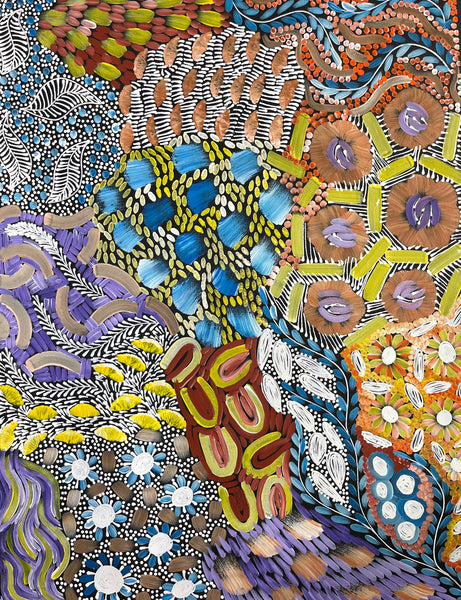 #116 Women's Ceremony (multi) - KAREN BIRD NGALE Aboriginal Art:  71cm x 93cm