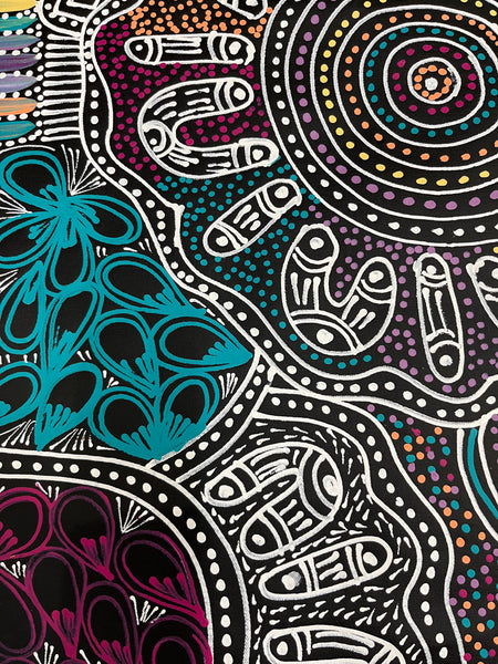 #264 Women Collecting Bush Tucker (Multi)- SELINA NUMINA Aboriginal Art:  68cm x 191cm