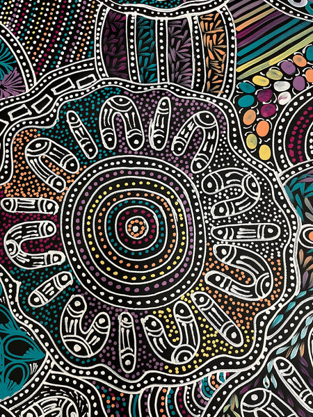 #264 Women Collecting Bush Tucker (Multi)- SELINA NUMINA Aboriginal Art:  68cm x 191cm