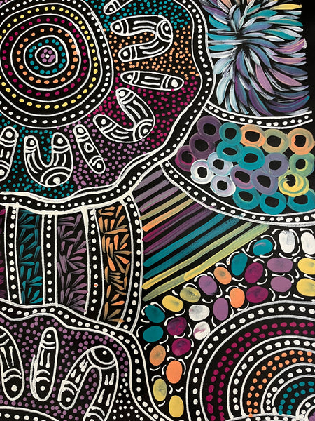 #264 Women Collecting Bush Tucker (Multi)- SELINA NUMINA Aboriginal Art:  68cm x 191cm