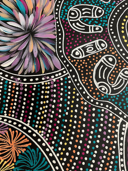 #264 Women Collecting Bush Tucker (Multi)- SELINA NUMINA Aboriginal Art:  68cm x 191cm