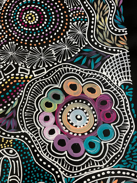 #264 Women Collecting Bush Tucker (Multi)- SELINA NUMINA Aboriginal Art:  68cm x 191cm