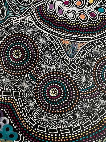 #264 Women Collecting Bush Tucker (Multi)- SELINA NUMINA Aboriginal Art:  68cm x 191cm