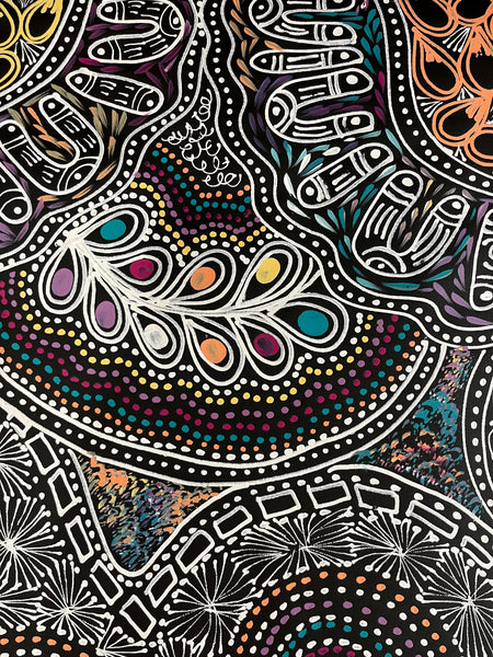 #264 Women Collecting Bush Tucker (Multi)- SELINA NUMINA Aboriginal Art:  68cm x 191cm
