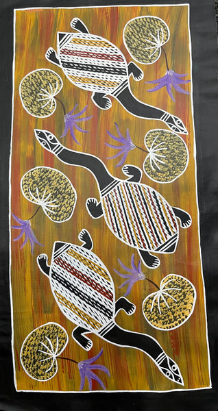#68 Turtle Dreaming (Earth) - CHRISTINE BURARRWANGA Aboriginal Art:  50cm x 90cm