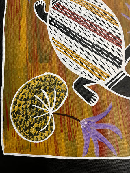 #68 Turtle Dreaming (Earth) - CHRISTINE BURARRWANGA Aboriginal Art:  50cm x 90cm