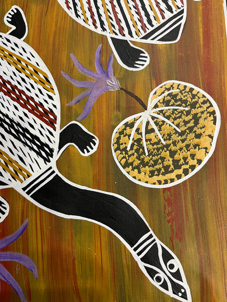 #68 Turtle Dreaming (Earth) - CHRISTINE BURARRWANGA Aboriginal Art:  50cm x 90cm