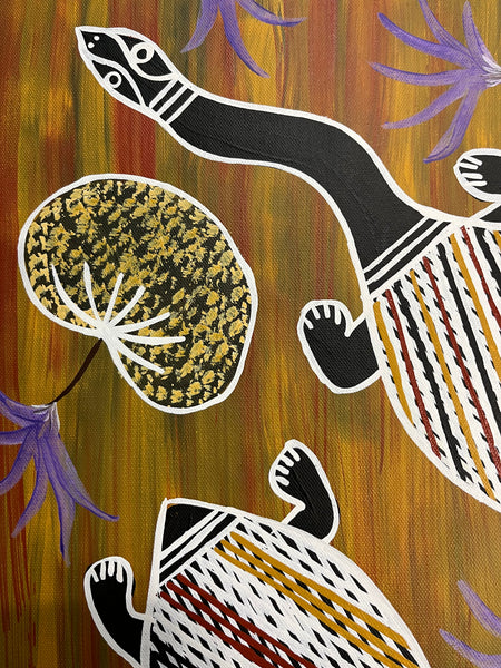 #68 Turtle Dreaming (Earth) - CHRISTINE BURARRWANGA Aboriginal Art:  50cm x 90cm