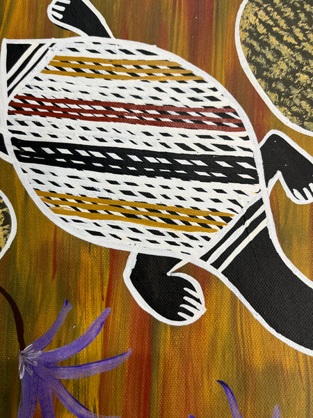 #68 Turtle Dreaming (Earth) - CHRISTINE BURARRWANGA Aboriginal Art:  50cm x 90cm