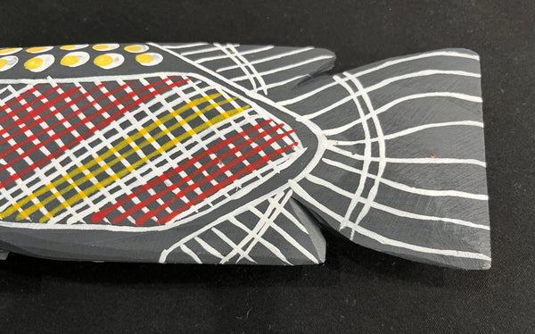 #325 Hand Carved Black Barramundi - KENNY REID Aboriginal Art:  36cm x 9cm x 5cm