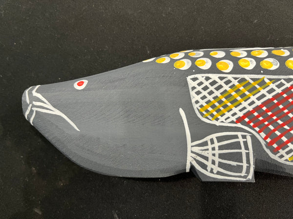 #325 Hand Carved Black Barramundi - KENNY REID Aboriginal Art:  36cm x 9cm x 5cm