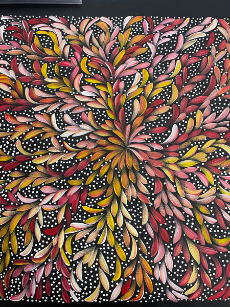 #326 Bush Medicine Leaves & Seeds (Sunset) - LOUISE NUMINA : Aboriginal Art: 63x59cm