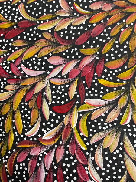 #326 Bush Medicine Leaves & Seeds (Sunset) - LOUISE NUMINA : Aboriginal Art: 63x59cm