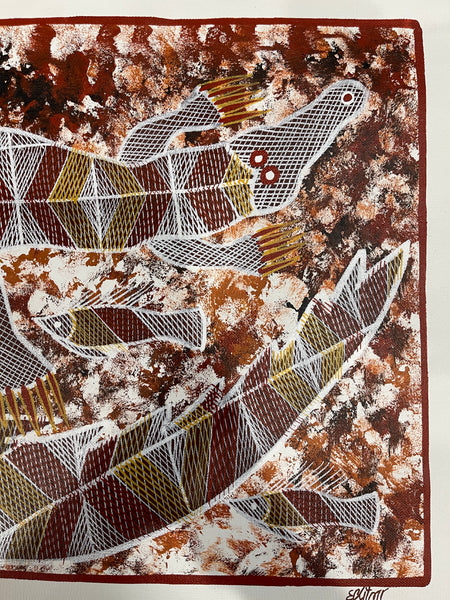 #205 Crocodile Dreaming  - EDDIE BLITNER : Aboriginal Art : 36x46cm