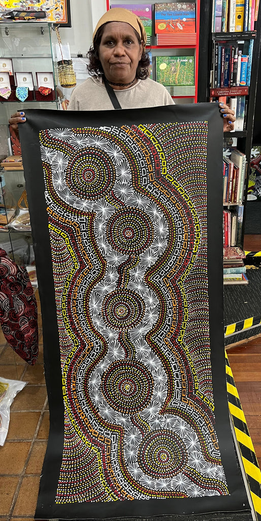 #360 Waterhole Dreaming (Sunset) - SELINA NUMINA Aboriginal Art:  62cm x 148cm