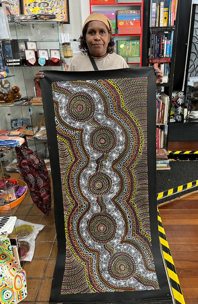 #360 Waterhole Dreaming (Sunset) - SELINA NUMINA Aboriginal Art:  62cm x 148cm