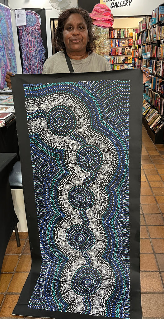 #32 Waterhole Dreaming (Blues) - SELINA NUMINA Aboriginal Art:  60cm x 150cm