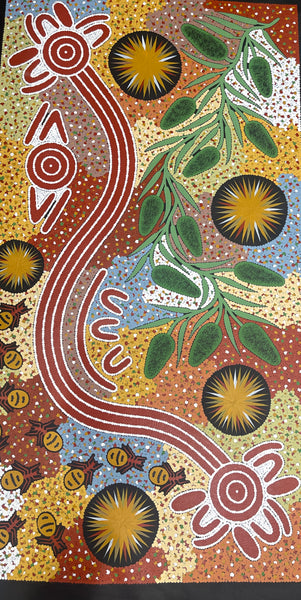 #96 Bush Tucker Dreaming - JONATHAN HOCKLEY - Aboriginal Art: 104x56cm