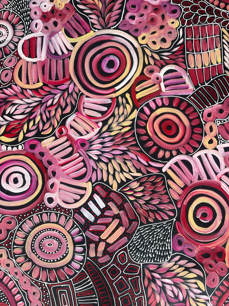 #170 My Dreamtime Stories (Pink)- LOUISE NUMINA : Aboriginal Art: 96x113cm