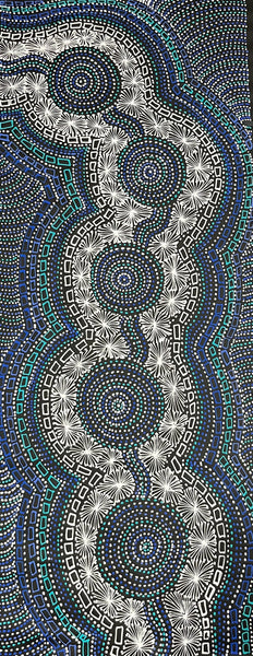 #32 Waterhole Dreaming (Blues) - SELINA NUMINA Aboriginal Art:  60cm x 150cm