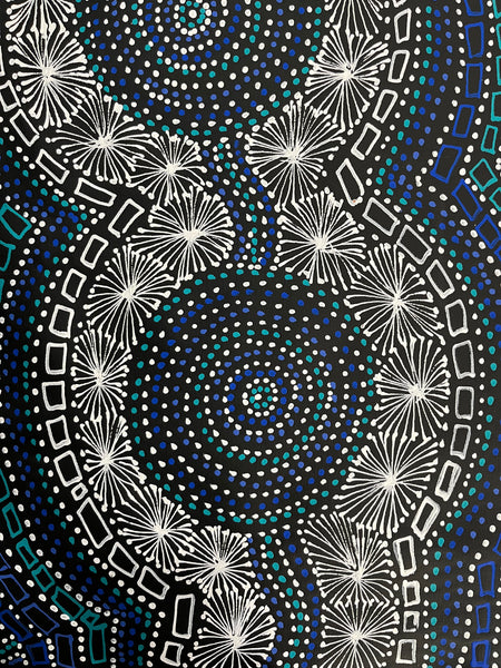 #32 Waterhole Dreaming (Blues) - SELINA NUMINA Aboriginal Art:  60cm x 150cm