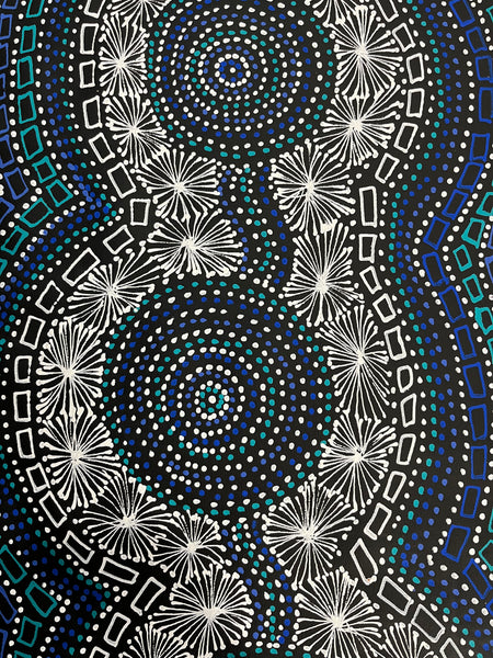 #32 Waterhole Dreaming (Blues) - SELINA NUMINA Aboriginal Art:  60cm x 150cm