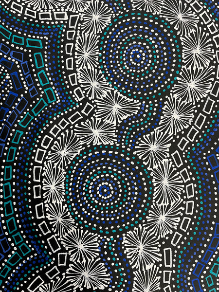 #32 Waterhole Dreaming (Blues) - SELINA NUMINA Aboriginal Art:  60cm x 150cm