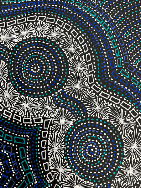 #32 Waterhole Dreaming (Blues) - SELINA NUMINA Aboriginal Art:  60cm x 150cm