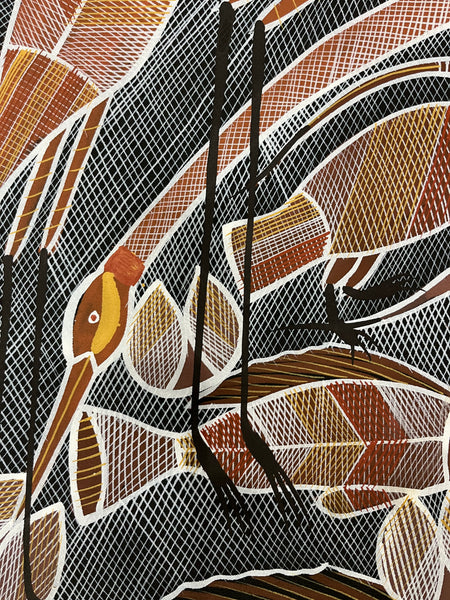 #205 Billabong Scene  - EDDIE BLITNER Aboriginal Art:  145cm x 89cm