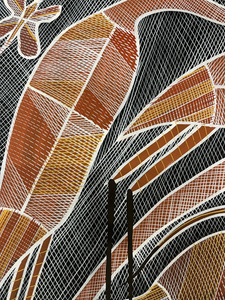 #205 Billabong Scene  - EDDIE BLITNER Aboriginal Art:  145cm x 89cm