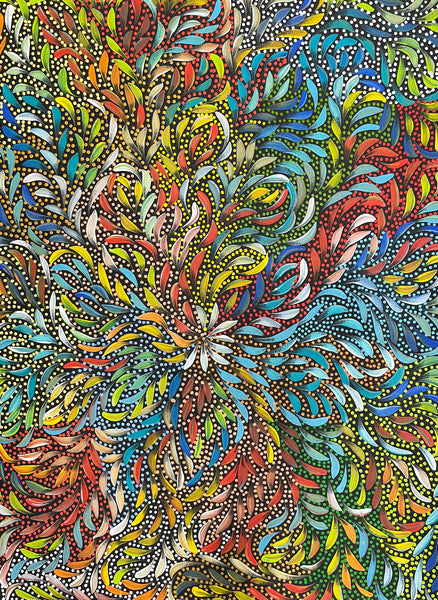 #321 Bush Medicine Leaves and Seeds (Multi) - CAROLINE NUMINA Aboriginal Art: 72cm x 96cm