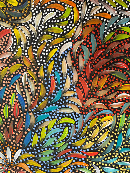 #321 Bush Medicine Leaves and Seeds (Multi) - CAROLINE NUMINA Aboriginal Art: 72cm x 96cm
