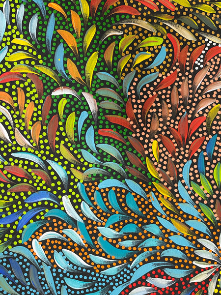#321 Bush Medicine Leaves and Seeds (Multi) - CAROLINE NUMINA Aboriginal Art: 72cm x 96cm
