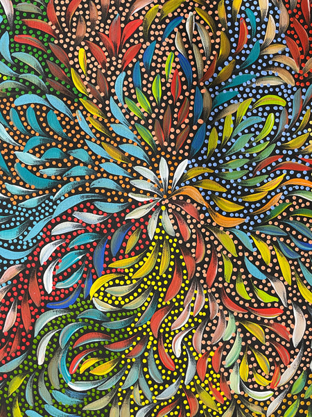 #321 Bush Medicine Leaves and Seeds (Multi) - CAROLINE NUMINA Aboriginal Art: 72cm x 96cm