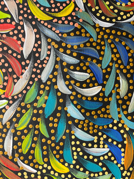 #321 Bush Medicine Leaves and Seeds (Multi) - CAROLINE NUMINA Aboriginal Art: 72cm x 96cm