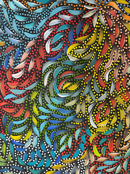 #321 Bush Medicine Leaves and Seeds (Multi) - CAROLINE NUMINA Aboriginal Art: 72cm x 96cm