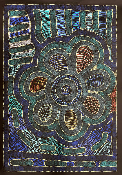 #81 Thorny Devil Lizard (Blues) - CAROLINE NUMINA Aboriginal Art:  65cm x 95cm