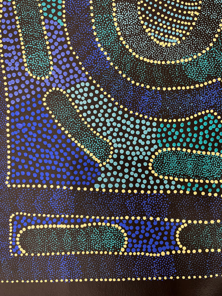 #81 Thorny Devil Lizard (Blues) - CAROLINE NUMINA Aboriginal Art:  65cm x 95cm