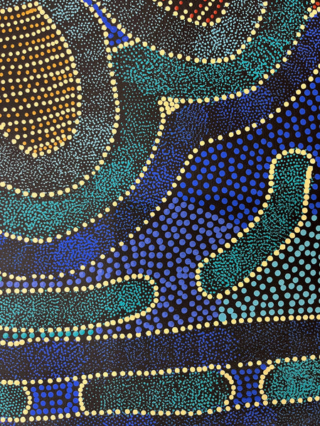#81 Thorny Devil Lizard (Blues) - CAROLINE NUMINA Aboriginal Art:  65cm x 95cm
